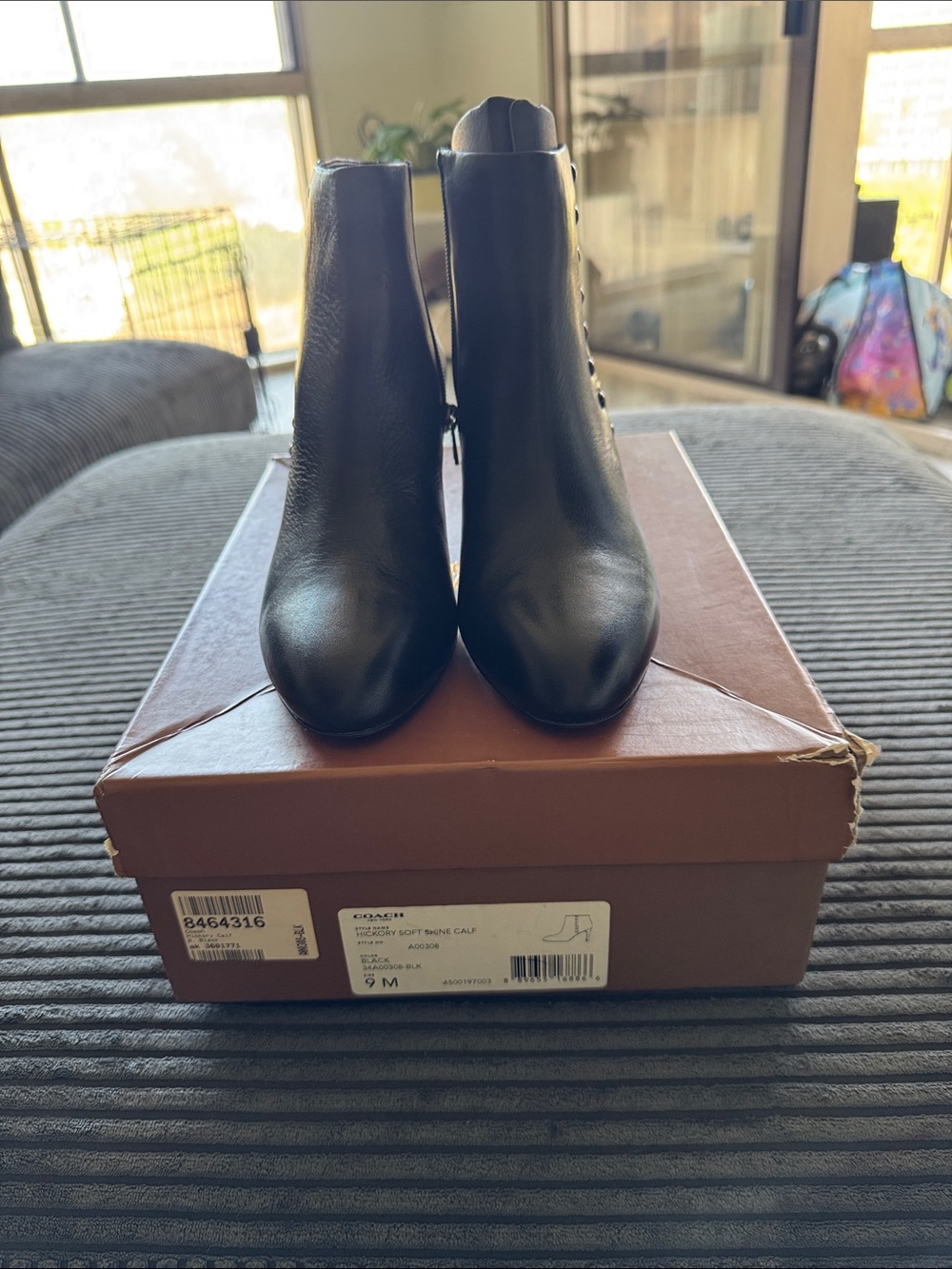 Coach Black Leather Ankle Booties with Side Zip